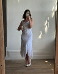 Vintage 90s Fairy Cowl Neck Wedding Dress With Hand Beaded Vine Embroidery