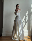 Vintage 80s Pure Silk Rosette Off Shoulder Gown