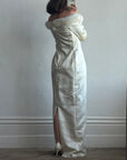 Vintage Fur Trim Long Sleeved Satin Wedding Dress