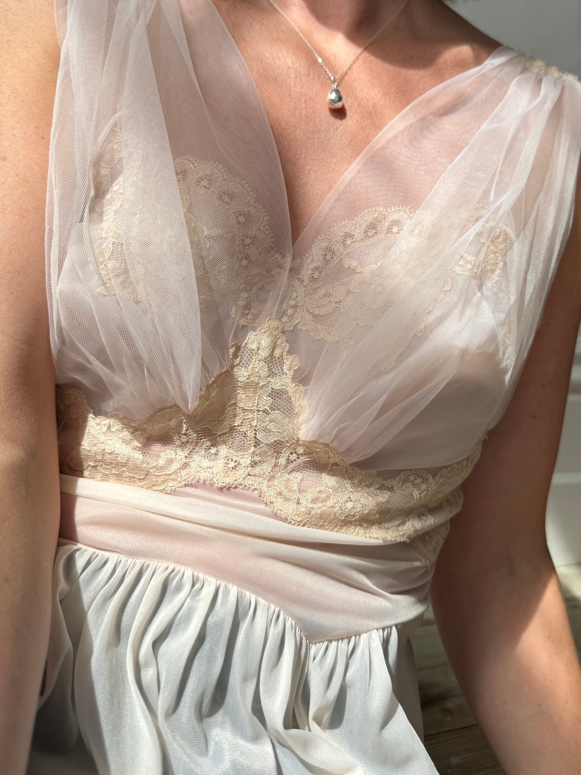 Vintage Pink Tulle and Lace Négligée Top
