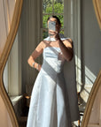 Vintage 90s A-Line Strapless Satin Wedding Dress with Shawl