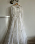 Vintage 50s Basque Waist Sheer Floral Wedding Dress
