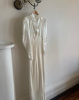 Vintage 40s Liquid Satin Beaded Wedding Gown with Chapel Train