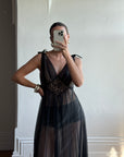 Vintage 60s Noir and Nude Chiffon V Slip Dress