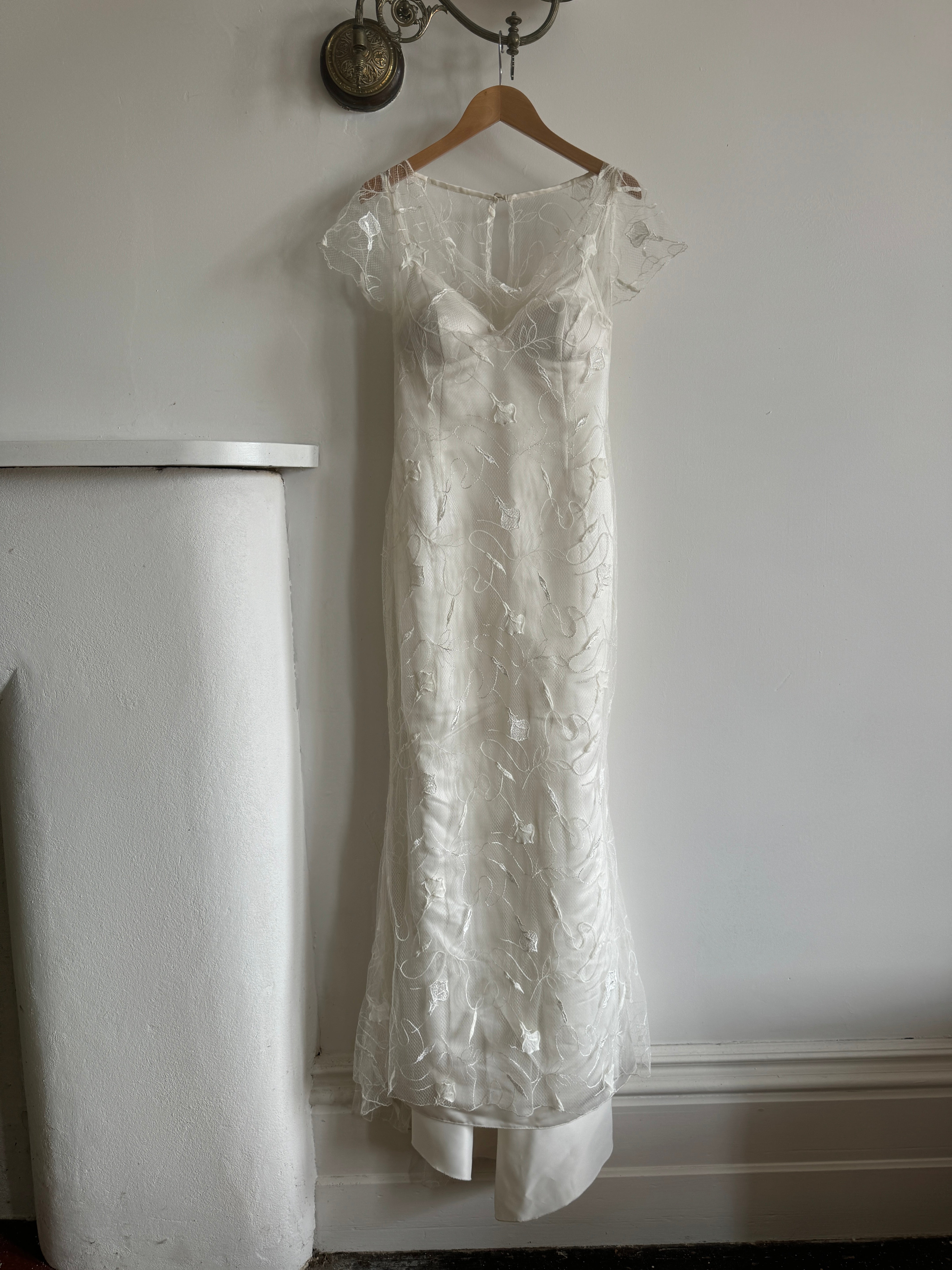 Vintage 90s Net Cowl Neck Mermaid Wedding Dress