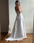 Vintage 90s Beaded Tassel Strapless Satin Wedding Gown
