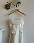 Vintage 90s Cowl Neck Jacquard Bodice Satin Wedding Dress