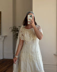 Vintage 70s Creme Tiered Lace Wedding Dress with Pleats