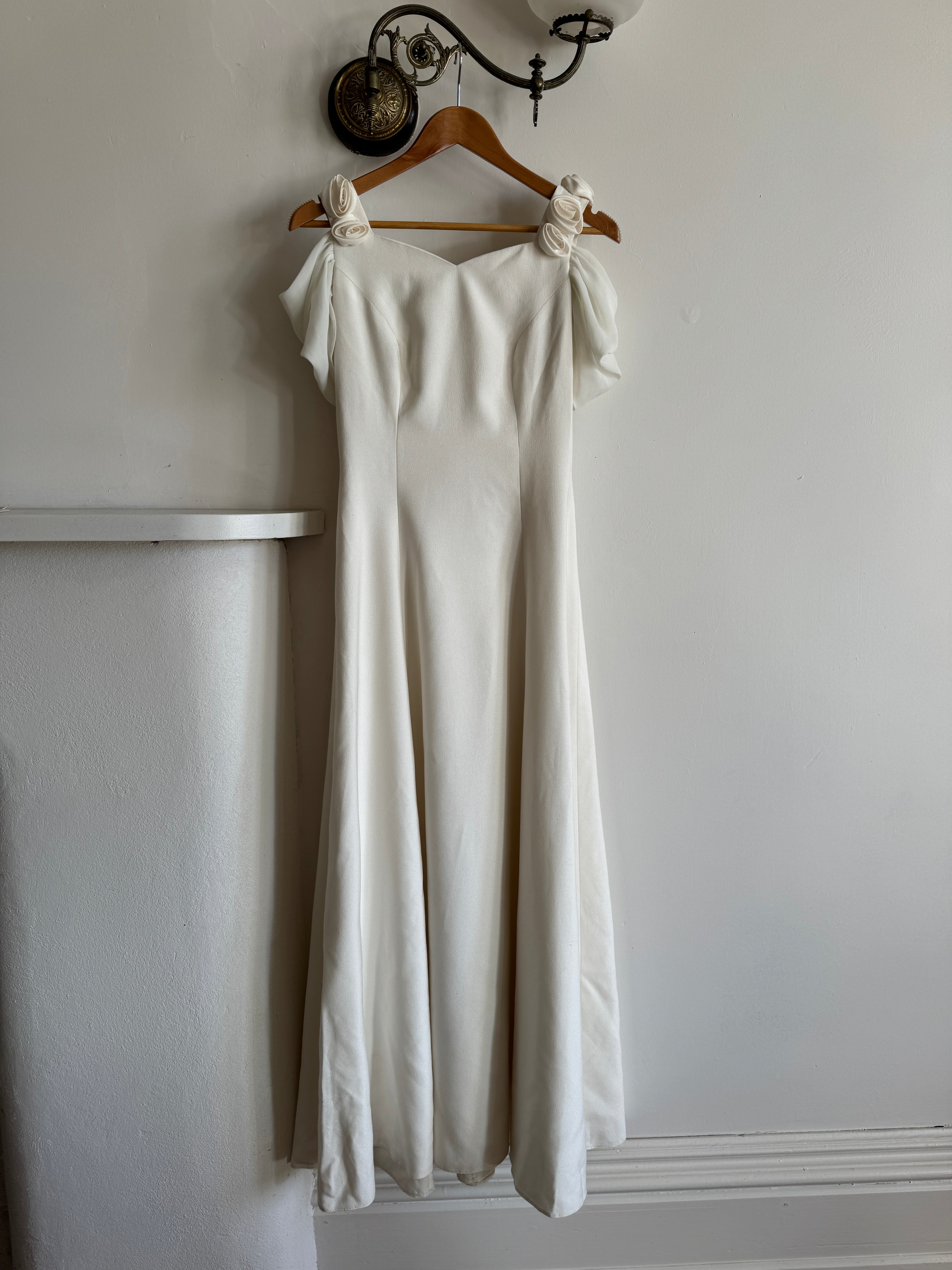 Vintage 90s Crepe Rosette Wedding Dress