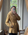 Vintage 70s Caramel Suede Belted Jacket with Fur Collar