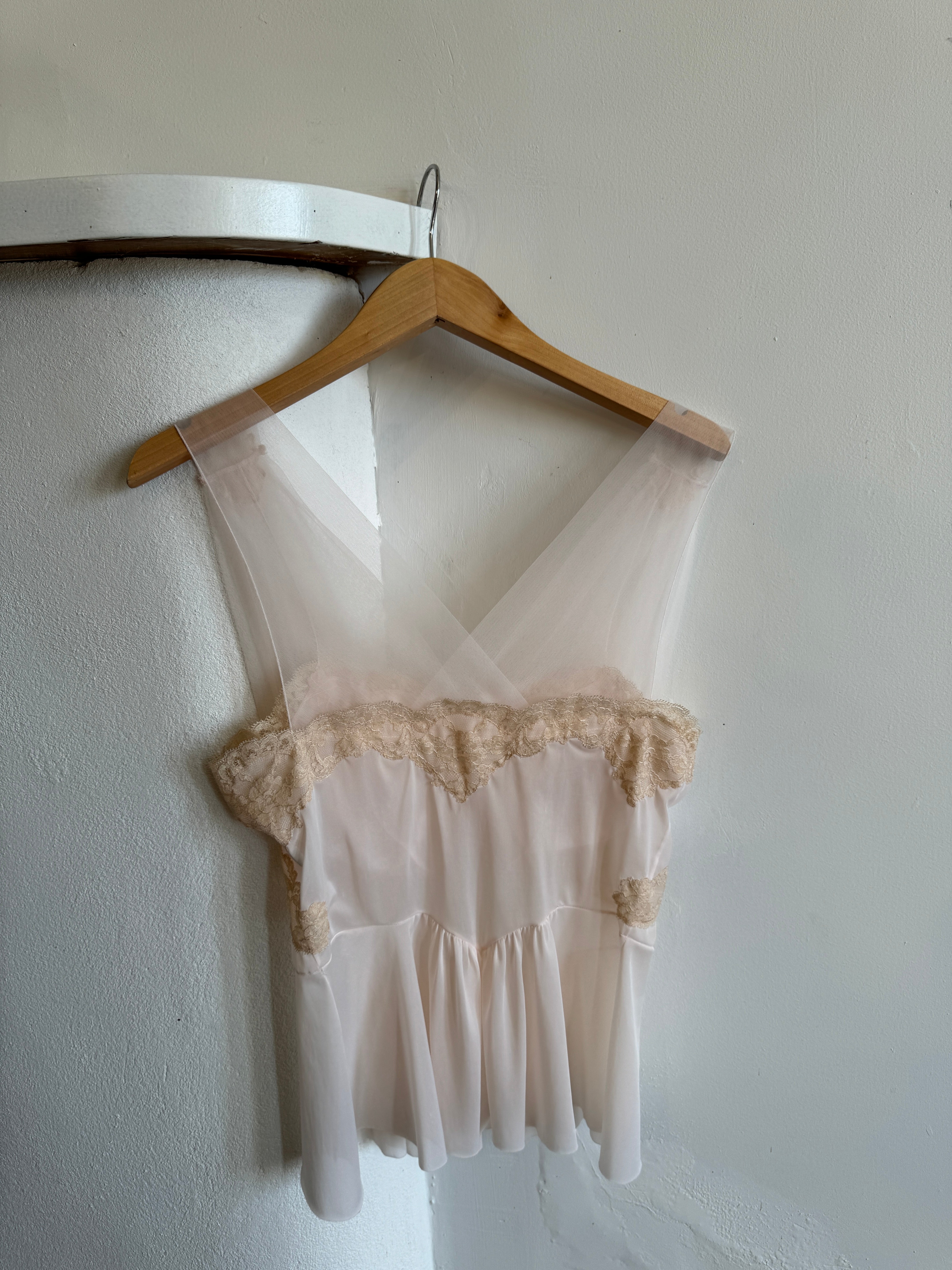 Vintage Pink Tulle and Lace Négligée Top