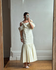 Vintage 80s Drop Waist Quilted Wedding Dress Creme