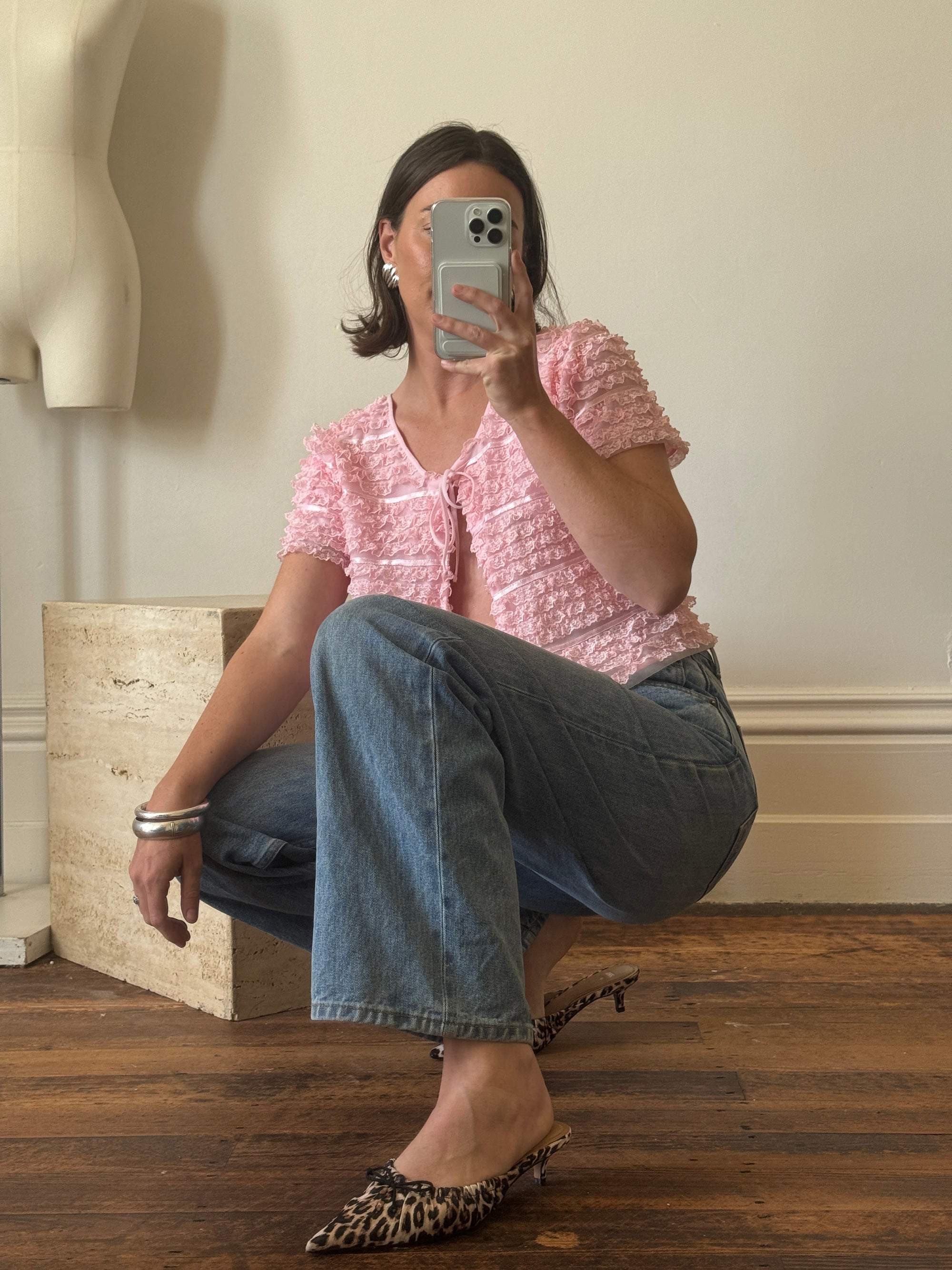 Vintage 50s Cotton Candy Pink Frilled Tie Top