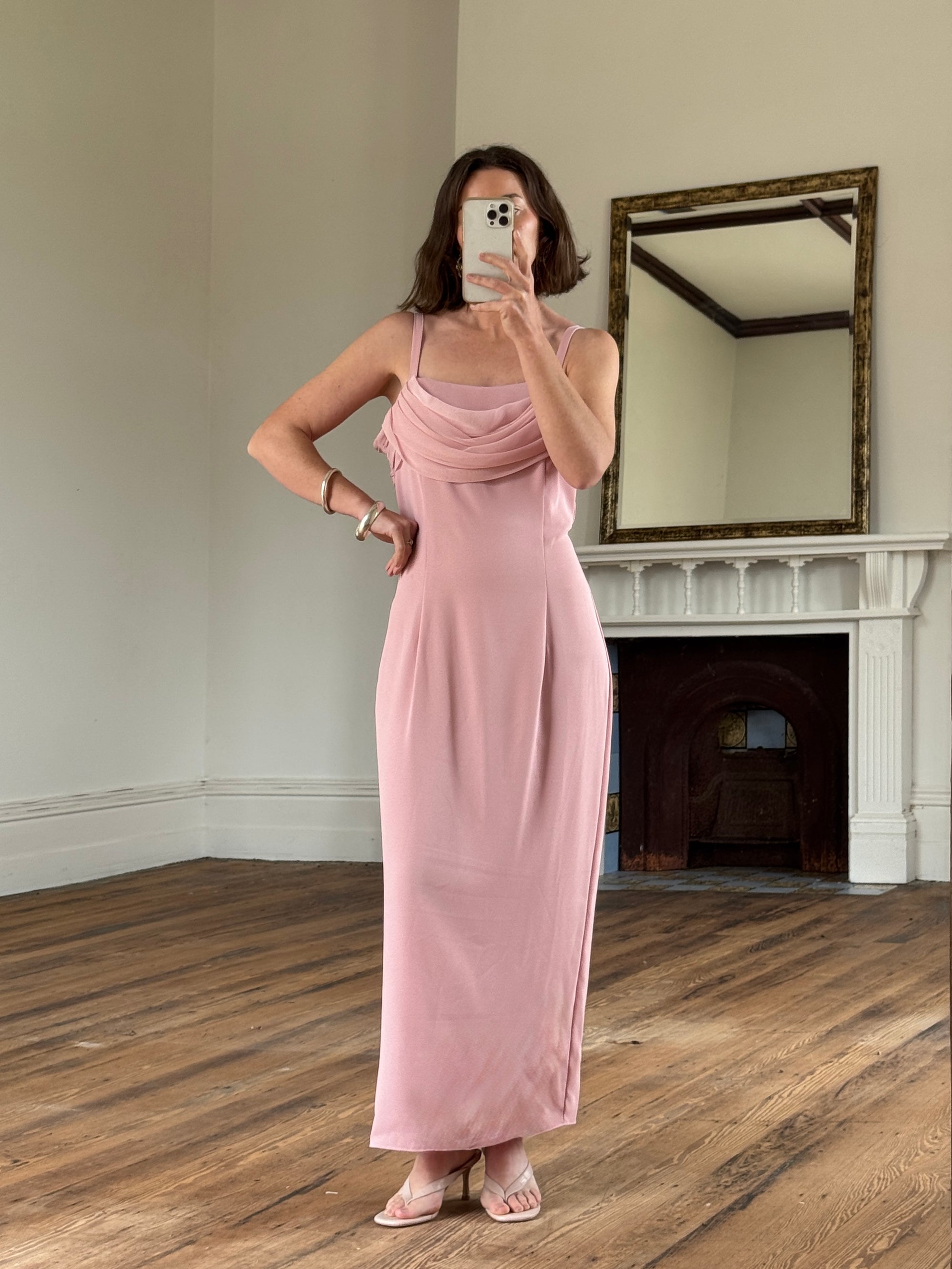 Vintage 90s Crepe Cowl Neck Slip Dress Dusty Rose