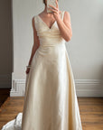 Vintage 90s Ivory Silk V-Neck A-Line Wedding Gown
