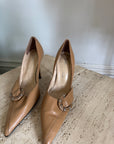 Vintage Y2K Tan Leather Buckle Stiletto Heels