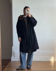 Vintage 60s Noir Pure Wool Mid Length Overcoat with Fur Collar