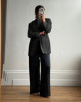 Vintage 90s Australian Made Mandarin Collar Wool Blazer Charcoal