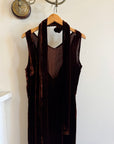 Vintage 30s Brown Velvet Bias Cut Dress With Rosette tie