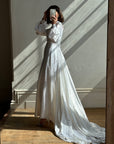Vintage 60s Ivory Satin Draped Wedding Dress With Train