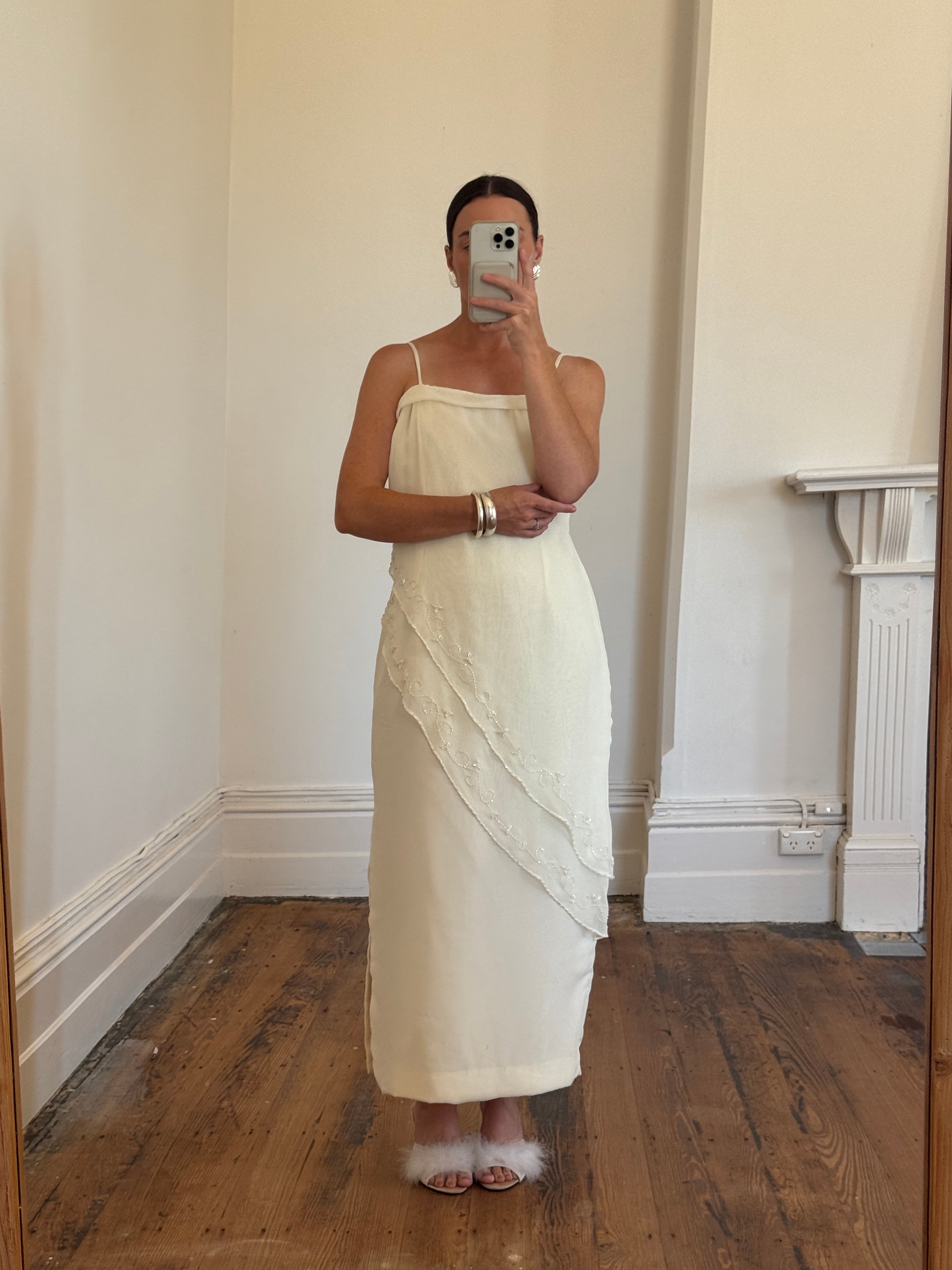 Vintage 90s Embroidered Column Wedding Dress