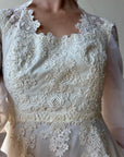 Vintage 70s Lace Poet Sleeve Wedding Dress Ivory