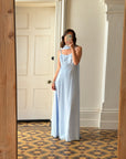 Vintage 90s Sky Blue Strappy Slip Dress with Neck Scarf