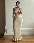 Vintage 70s Wool Crochet Beaded Mermaid Bias Skirt