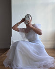Vintage 70s Tiered Organza Prairie Daisy Wedding Dress