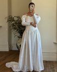 Vintage 90s Pure Silk Rosette Off Shoulder Wedding Gown