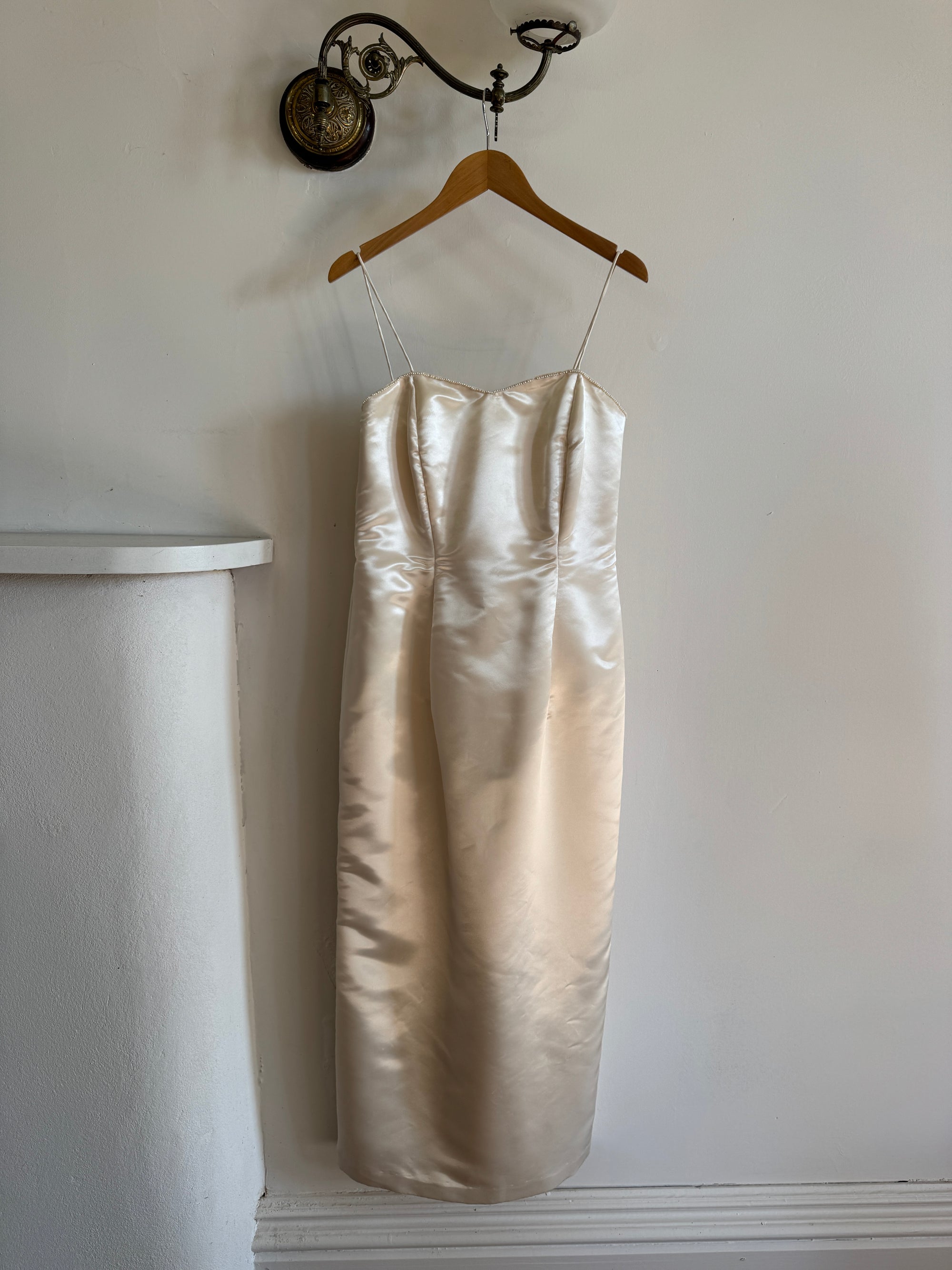 Vintage 90s Ivory Satin Column Midi with Rosette