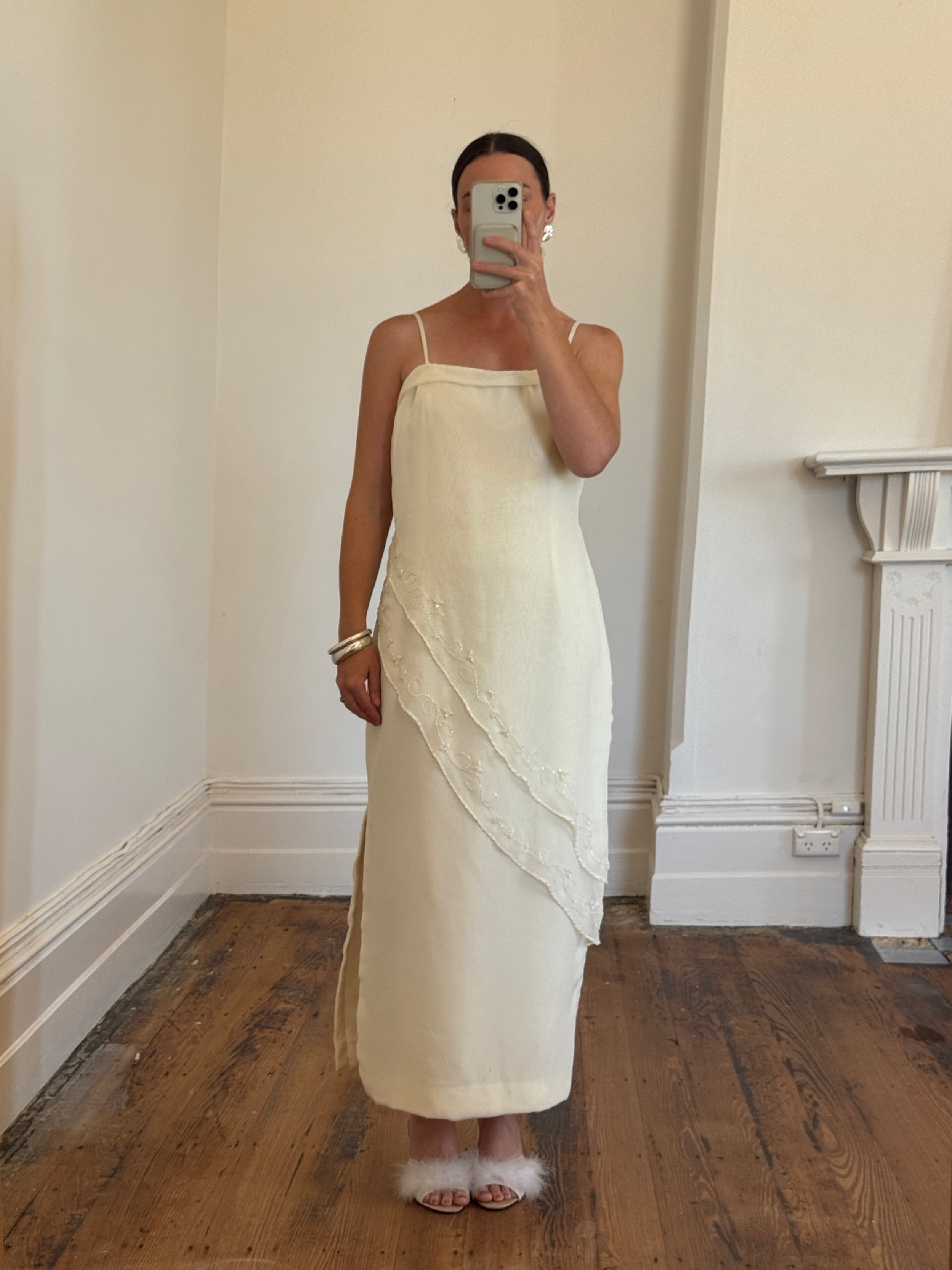 Vintage 90s Embroidered Column Wedding Dress