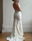 Vintage Y2K Italian Sheer Embroidered Naked Bustier Wedding Gown
