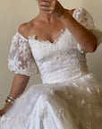Vintage 80s Lace Off The Shoulder Tulle Wedding Gown