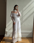 Vintage 70s Australian Made Off Lace Frill Wedding Gown