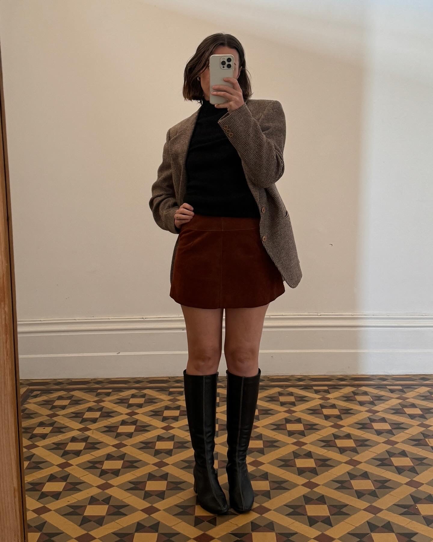 Vintage Zip Front Leather Micro Mini Skirt Tan