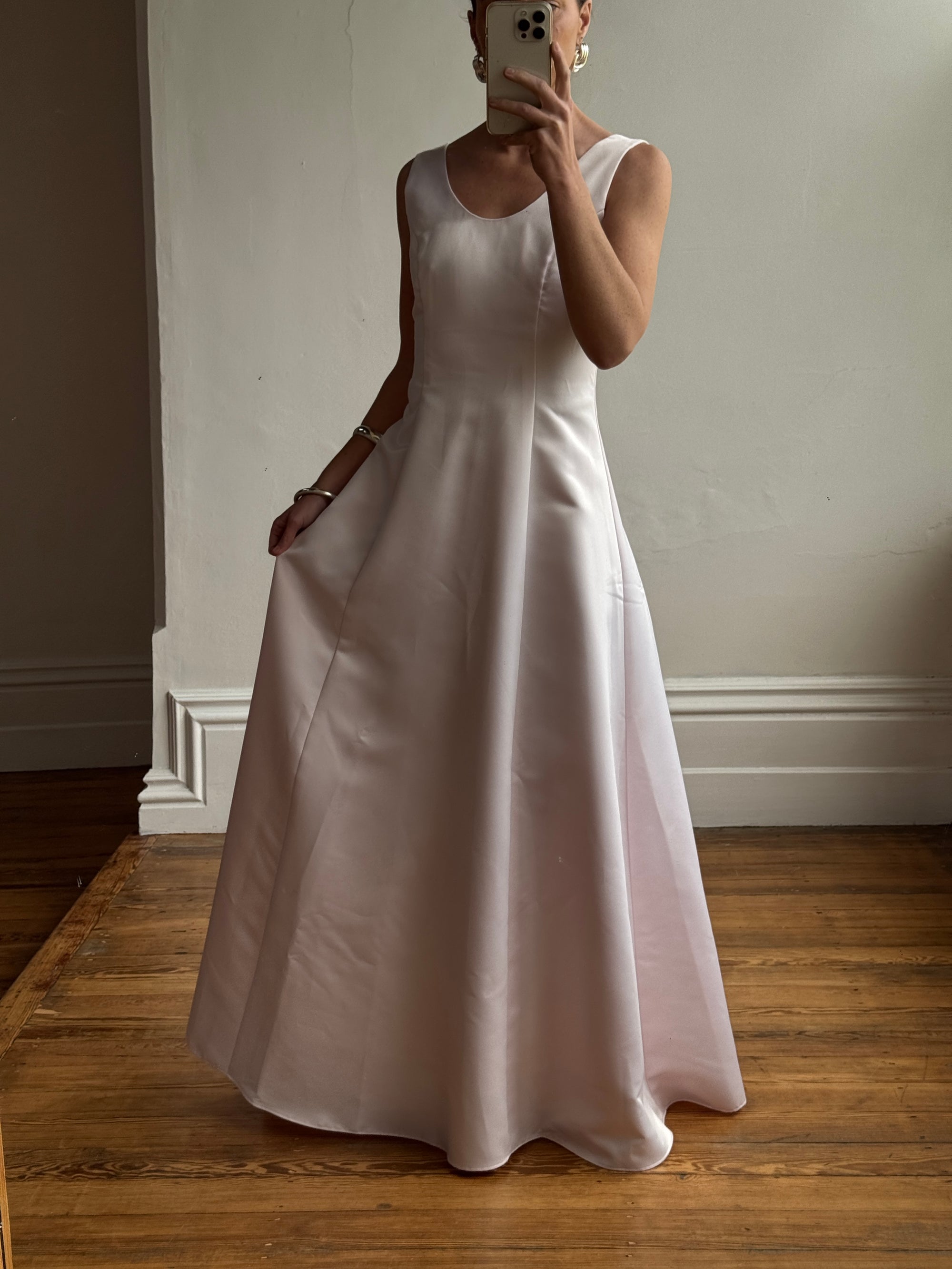 Vintage 90s Baby Pink Satin Scoop Neck Dress