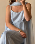 Vintage 90s Sky Blue Strappy Slip Dress with Neck Scarf