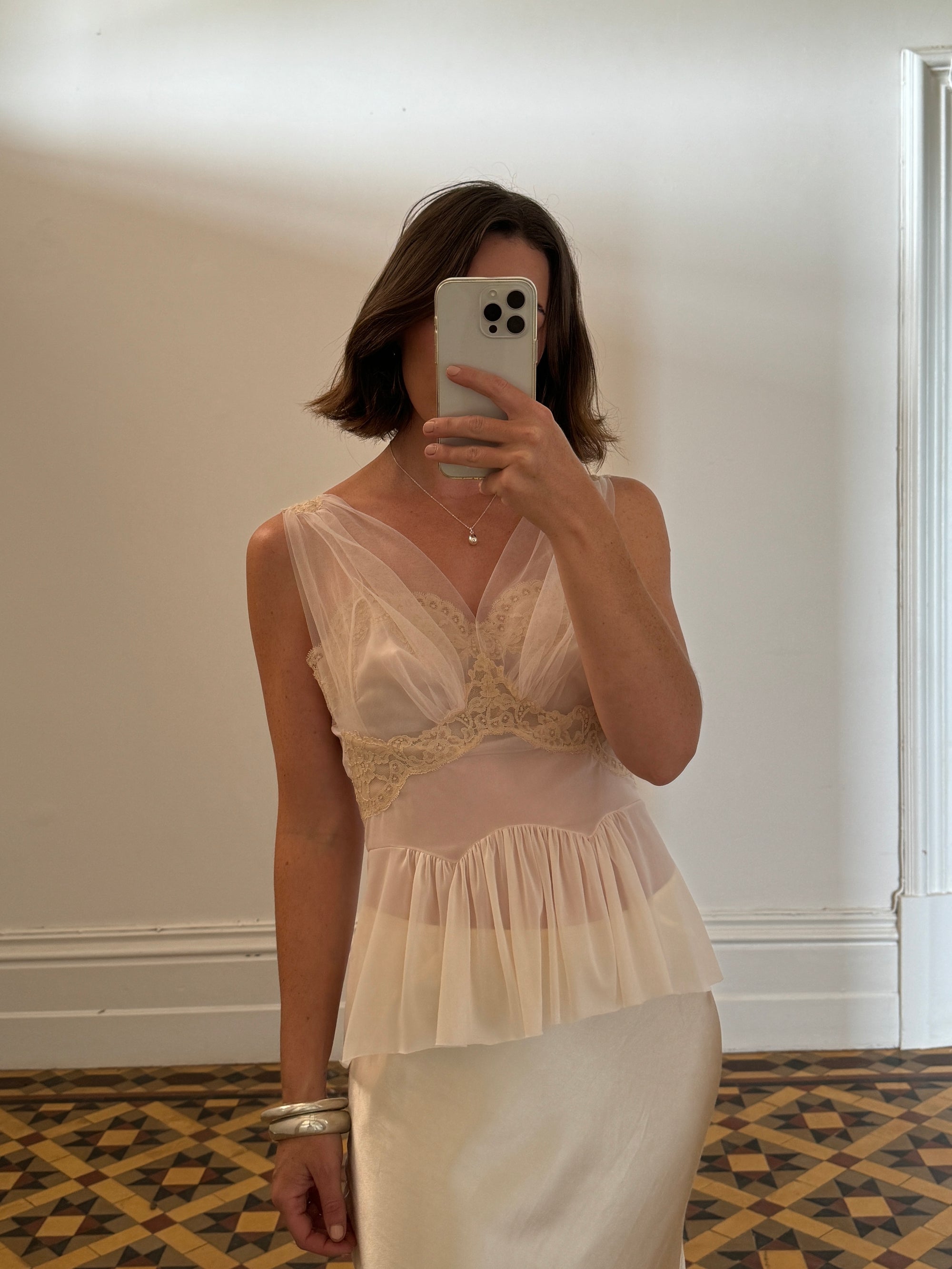 Vintage Pink Tulle and Lace Négligée Top