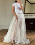 Vintage 80s Sheer Organza Webbed Lace Bridal Skirt