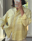 Vintage 90s Pure Linen Button Up Shirt Blouse Lemon