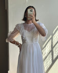 Vintage 70s Polka Chiffon Frill Wedding Dress