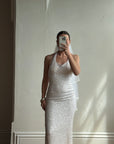 Vintage 90s Sequin Embellished Halter Bodycon Midi Dress White