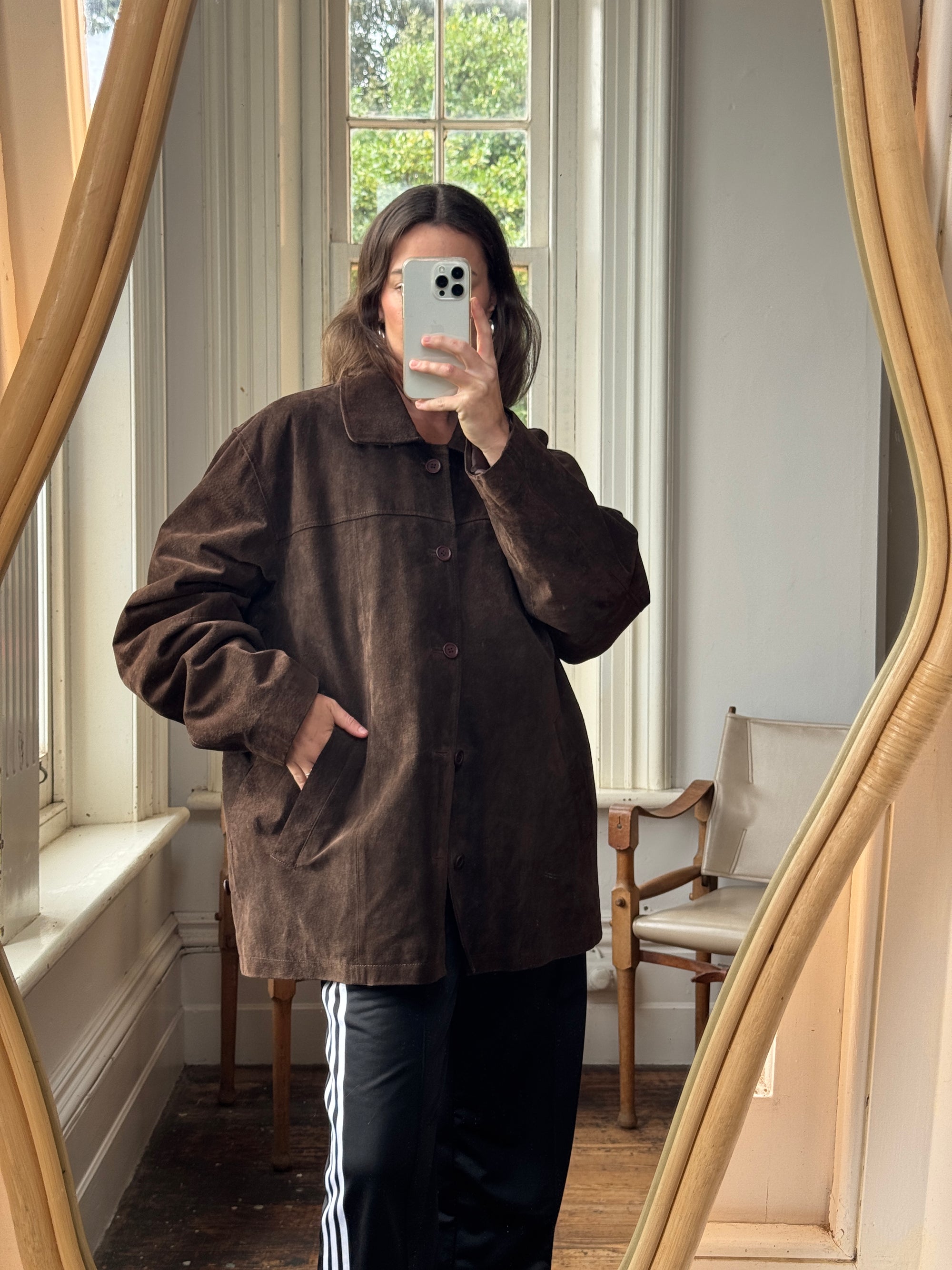 Vintage 90s Chocolate Suede Leather Boxy Jacket