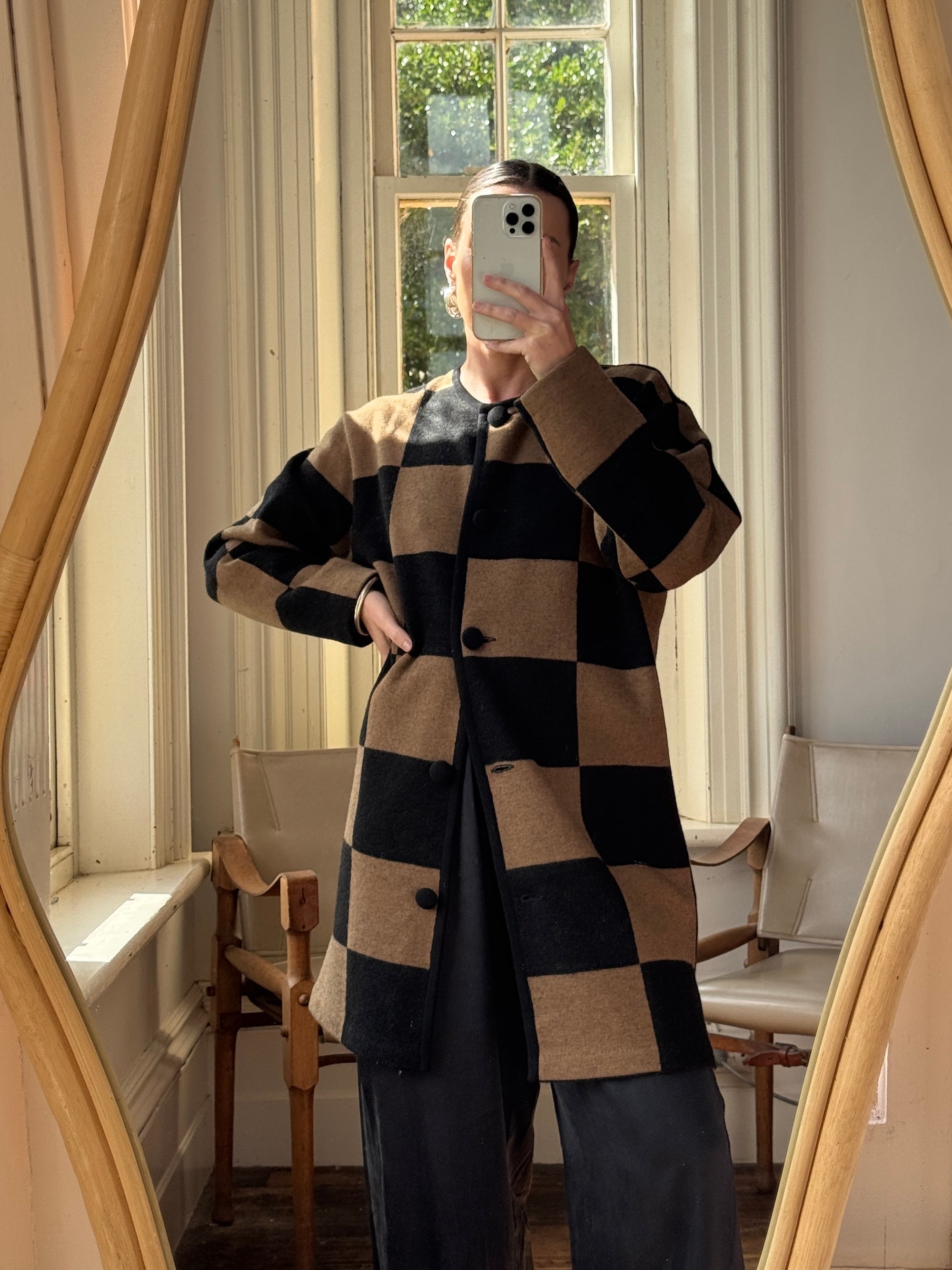 Vintage 80s Pure Wool Checkerboard Oversized Cardi