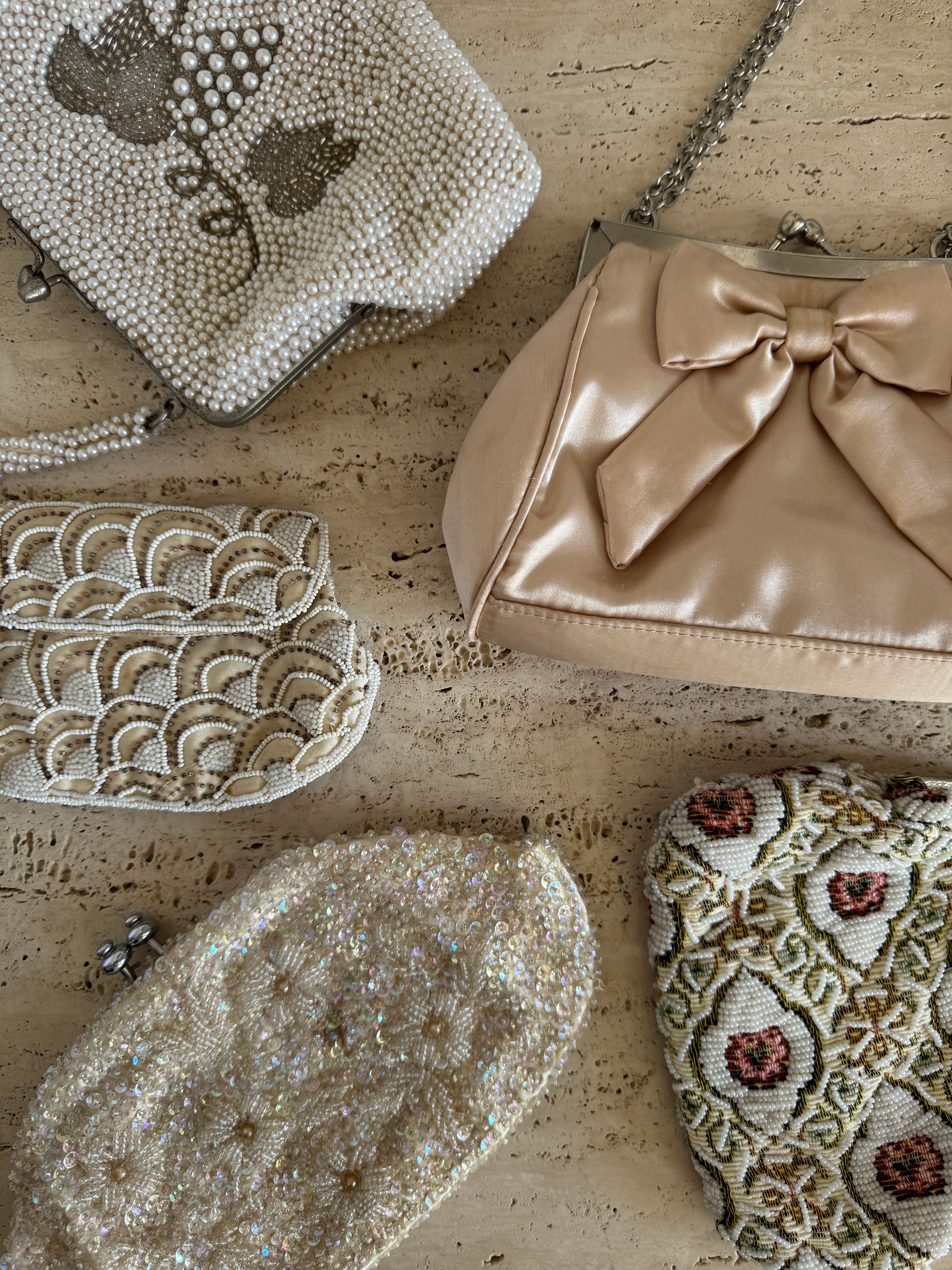 Vintage Champagne Satin Bow Bag