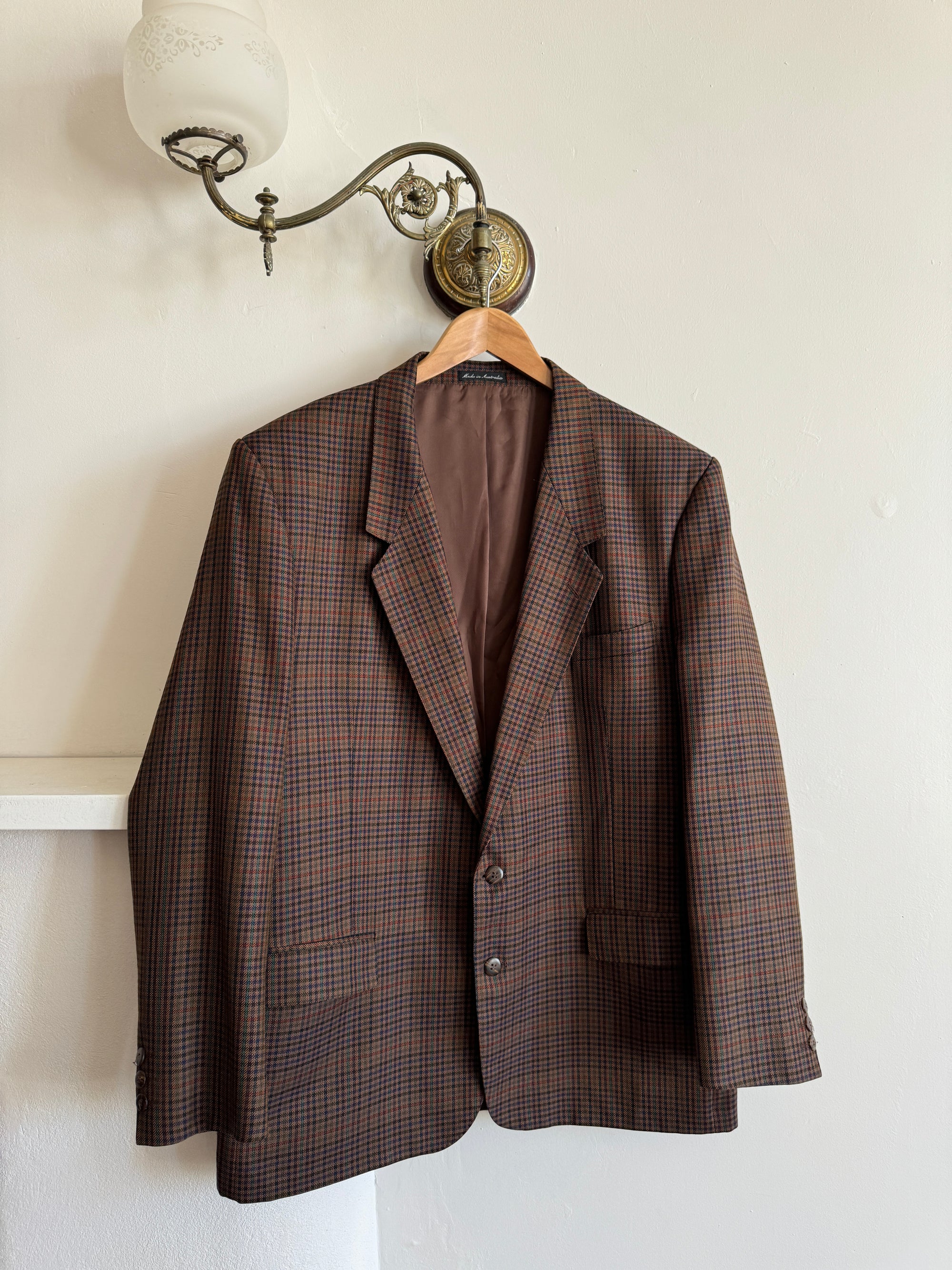 Vintage 90s Chocolate and Teal Plaid Tailored Blazer
