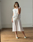 Vintage Embroidered White Satin Drop Waist Dress
