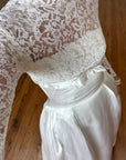 Vintage 50s Reworked Lace Long Sleeve Satin Wedding Gown With Bow