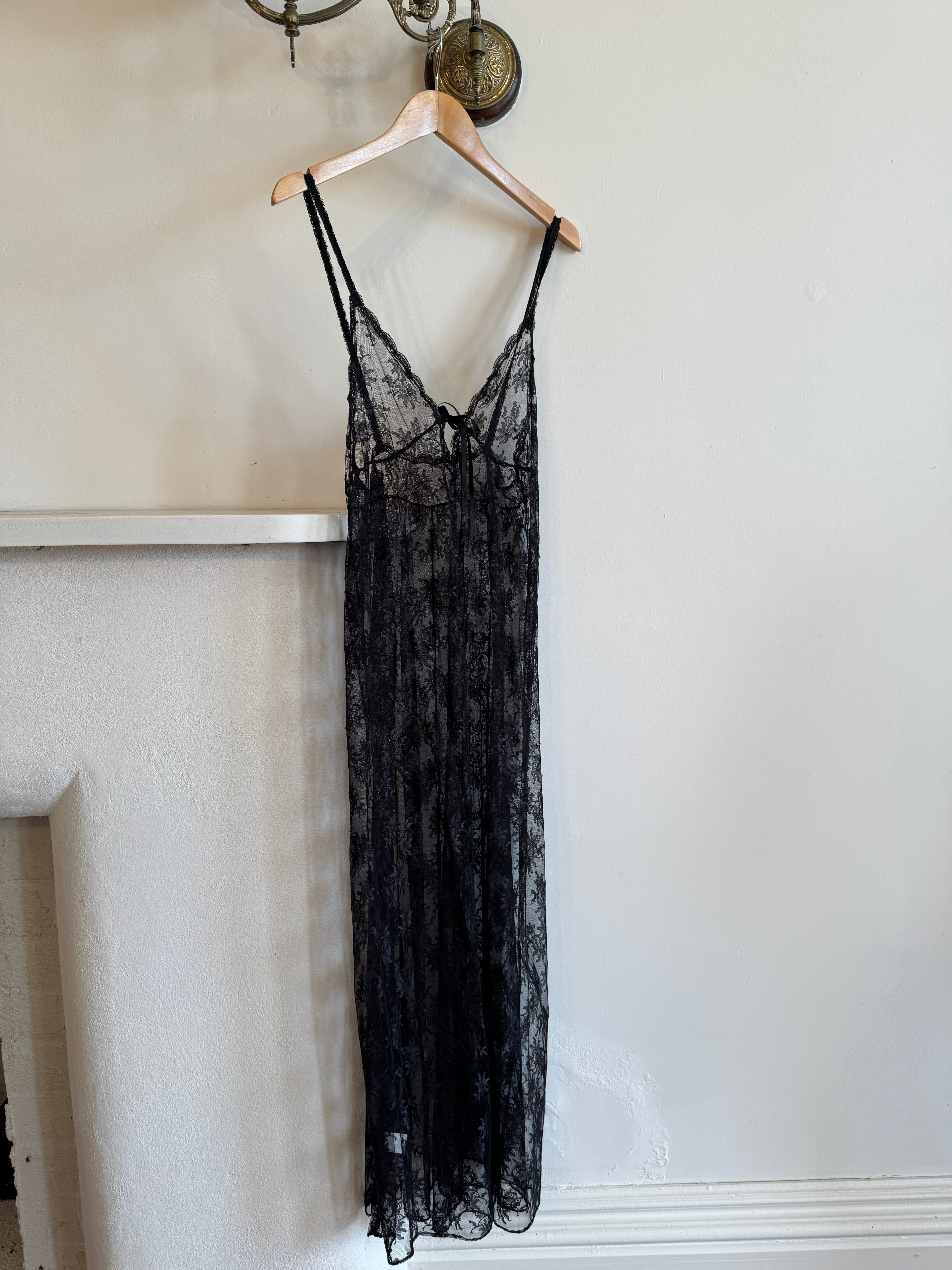 Vintage Black Lace Tie Front Slip Dress